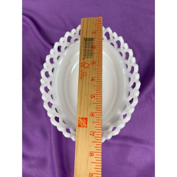 Vintage Imperial Milk Glass Rooster on Nest Dish Open Lattice Edge Bowl Farm - Picture 6 of 13